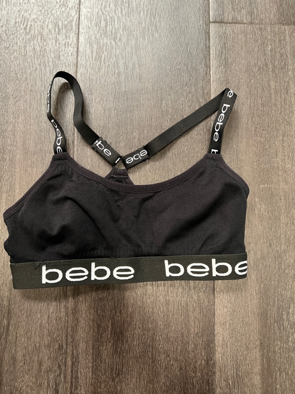 bebe Black Logo Elastic Bralette with Strappy Back